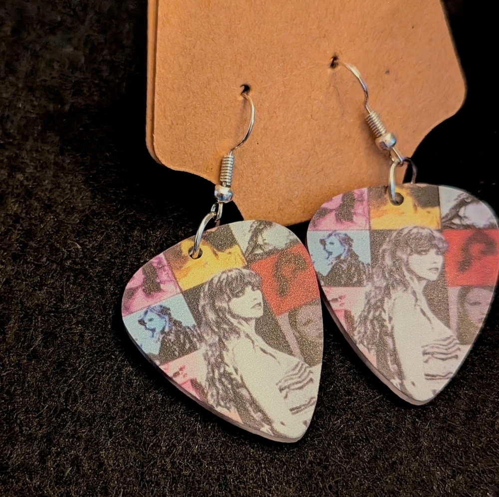 Taylor Swift Guitar Pick Earrings Pop Art Dangle